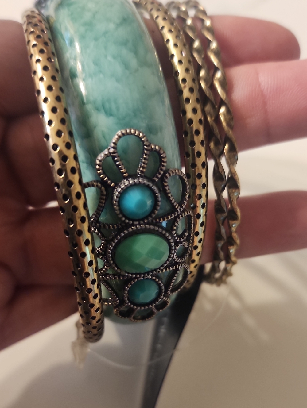 Michele Turquoise and Antique Gold Tone Bangle Set